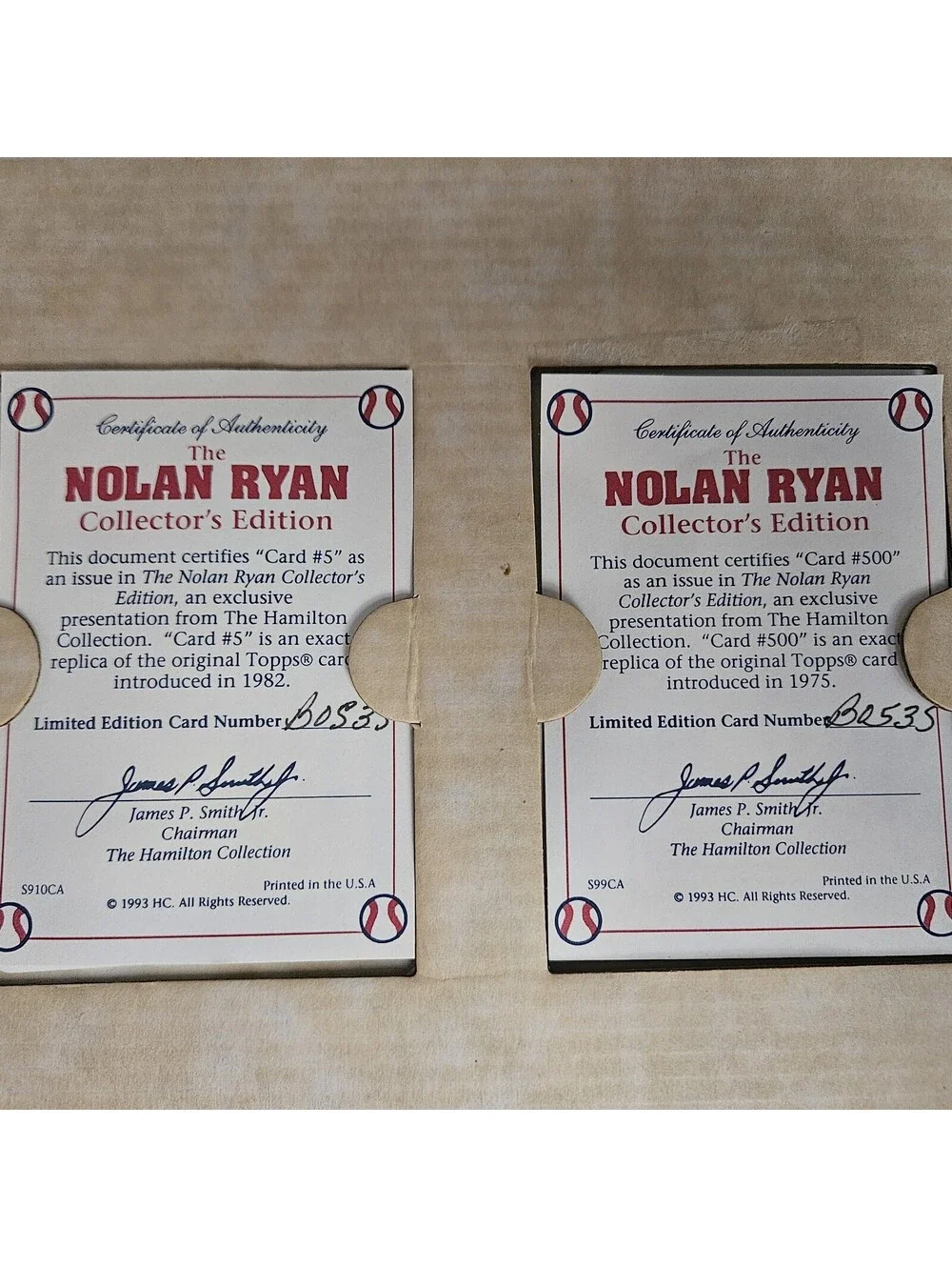 Nolan Ryan Hamilton Collection 1993 Set 12 Porcelain Cards with Individual COA s